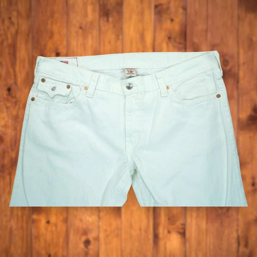 Vintage True Religion White Y2K Ricky‎ Relaxed Straight Pants Size: 44